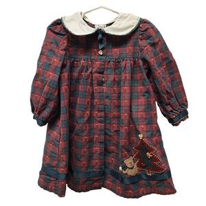 Vintage GOOD LAD USA Girls sz 3T Red Plaid Christmas Tree Dress 80s 90s Holiday